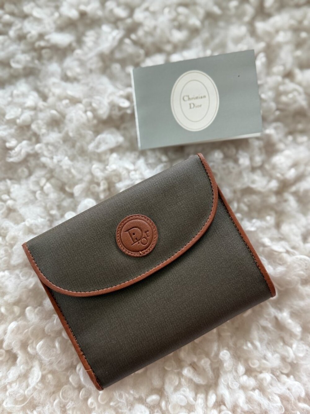 Vintage CHRISTIAN DIOR Green & Brown Leather Wallet Bifold DIOR Logo Korea